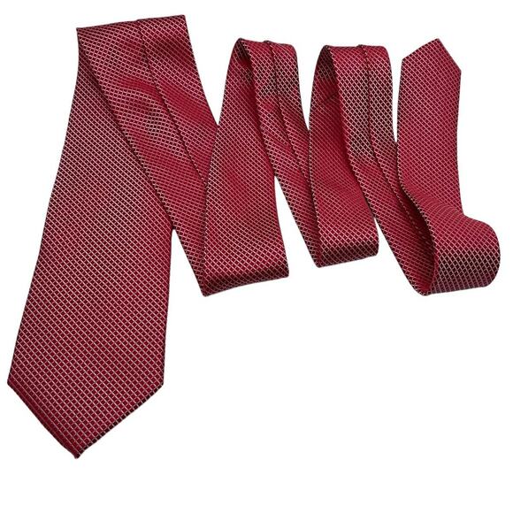 Beniot Florent Red W/Embroidered White All Over Diamond Shape 100% Silk Necktie - Picture 5 of 9
